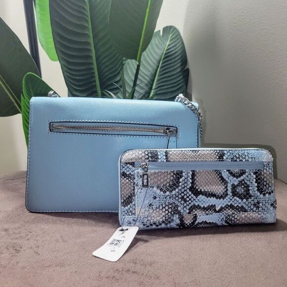 Guess Convertible Crossbody Handbag & Embossed Animal Print Wallet Leather - Picture 2 of 7